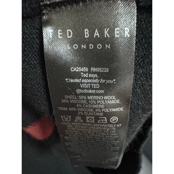 Ted Baker wool blend maxi sweater dress black burgundy stripe Vneck chic winter - Picture 6 of 8